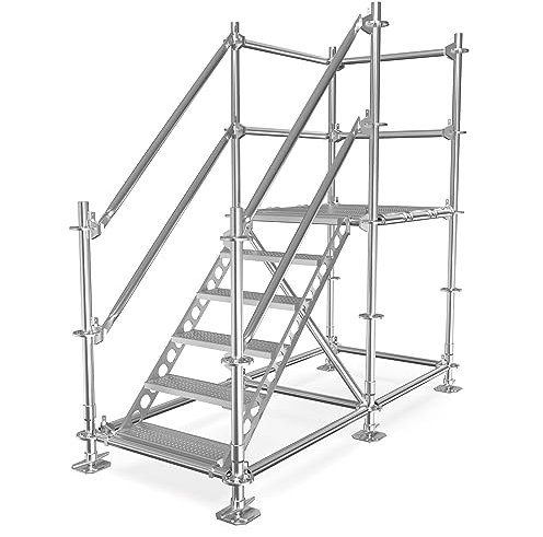 Scafom-rux Bautreppe - [1 Meter + Geländer + Bausatz] Aussentreppe - 5 Stufen Stahltreppe - stabile außentreppe mit podest - podest treppe mit Bausatz - Gartentreppe & Treppen Bausatz