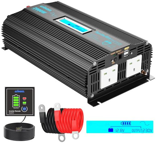 GIANDEL Pure Sine Wave 2000W Power Inverter DC 12V to AC 240V Compatible with Lithium Battery for RVs Off-Grid Solar System Boat Camper with LCD Display Dual 2.4A USB Port Remote Controller