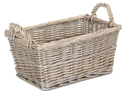Red Hamper Medium Wicker Antique Wash Finish Handled Unlined Storage Basket, Brown, 24 x 34 x 16 cm