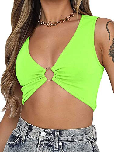BEJONS Donne Sexy Y2k Corsetto Come Crop Top Profondo Scollo A V Reggiseno Notte Uscire Festival Rave Top, verde lime, L