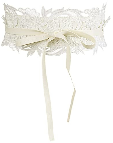 Allegra K Womens Lace Wide Waist Belt Wrap Around Obi Croset Belts Bowknot, Beige, 64-106cm/25.20-41.73