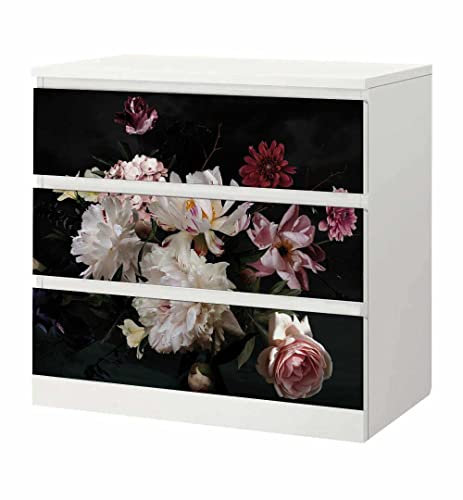 MyMaxxi - Klebefolie Möbel passend für IKEA Malm Kommode - Motiv Blumenstrauß - Möbelfolie selbstklebend - Dekofolie Tattoo Aufkleber Folie für Wohnzimmer, malm_Groesse:3 Schubladen