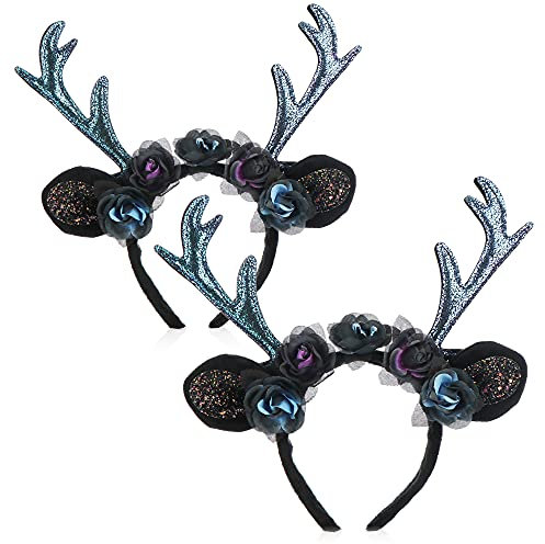 com-four® 2x Haarreif Waldelfe für Halloween - Elfen-Diadem für Kinder und Erwachsene - Haarreif für Fasching, Karneval, Halloween (schwarz. lila. blau)