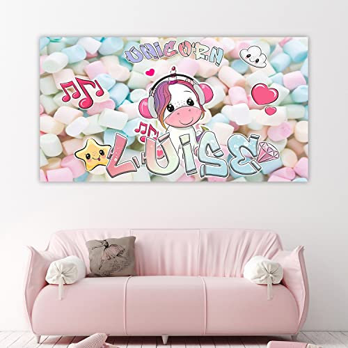 timalo XXL Mädchen Poster mit Namen für Teenies Einhorn | Kinderzimmer Bild für Teenager Graffiti Wandbild Wandtattoo Wandposter Kinder personalisiert | candy3-1-B160xH61cm