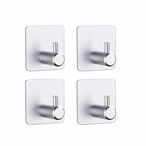 通用 Klebehaken 4 Pack, Haken Selbstklebend, Handtuchhaken, 3M Garderobenhaken, für Handtuchhalter Ohne Bohren, Wandhaken, Küche Haken, Handtuchhalter Schwarz, Saugnapf Haken (Silber)