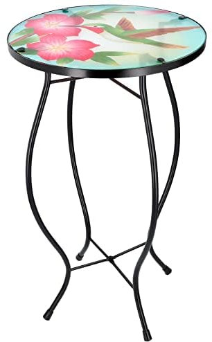 Faboer Iron/Glass Round Side Coffee Patio Table Mosaic Design Garden Flower Display Plant Stand (Kingfisher)