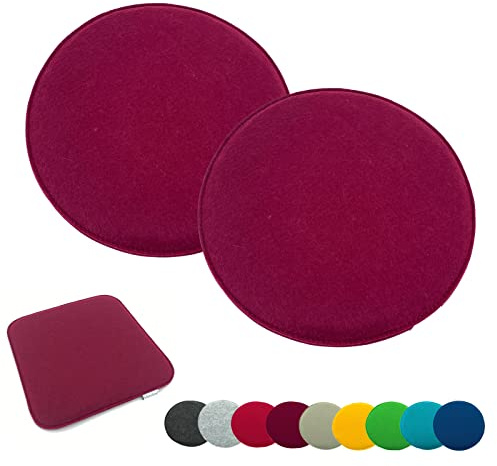 heimtexland ® 2er Pack Sitzkissen Filz Stuhlkissen Bodenkissen Polster Stuhlauflage Indoor Outdoor Kissen rund Typ631 Filzkissen Bordeaux rot 35x35 cm 2 Stück