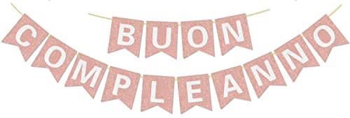 Banner di buon compleanno pre-infilato - NESSUN fai da te - con lettere lucide Banner di buon compleanno glitterato per decorazioni e forniture per feste di compleanno in oro rosa