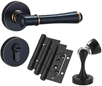 MDRBB Türgriff Türbeschlag Pure Kupfer Panel Türverriegelung Türhebel Indoor Hölzerntür Türgriff/mit Schlüssel for Waschküche Flur Türgriffe Innentüren (Color : Copper Black C sub Hinge)