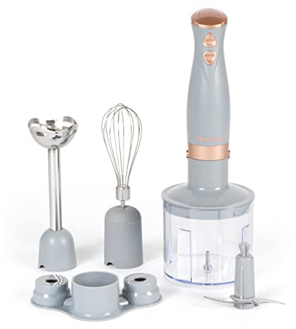 Progress EK2827PGRYPMDIRLG Shimmer 3 In 1 Blender Set, Hand Held Whisking, Blending & Chopping Functions, 2 Speed Settings, Stainless Steel Blades, 500 ml Chopping Bowl, 350 W, Light Grey