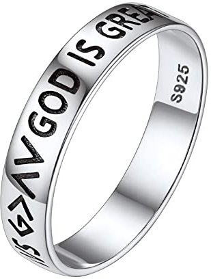 Silvora 925 Sterling Silber Ring in 4mm breit Stapelbarer Dünner Fingerring God is Greater Than The Highs and Lows Freundschaftsring Partnerring Verlobungsring Ringgröße 69(22.3)