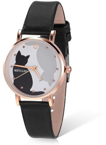TEHAUX Cat Watch, Kids Watch with Soft Leather Strap, Cute Quartz Wristwatch Analog for Girls Boys Students, Easy to Read Kitten Timepiece Gift for Daughter School