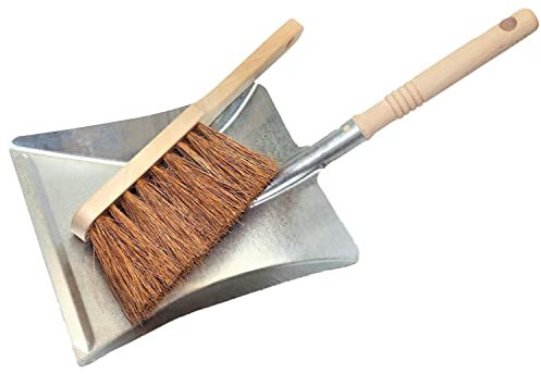 Cotarba Metal Dustpan and Brush Set Metal Dust Pan Hand Held Natural Coco Bristles Heavy Duty Sweeping Brush Cleaning Floor Soft Lobby Sweeper Traditional Ash Outdoor Indoor Cleaning Soft Hand Brush