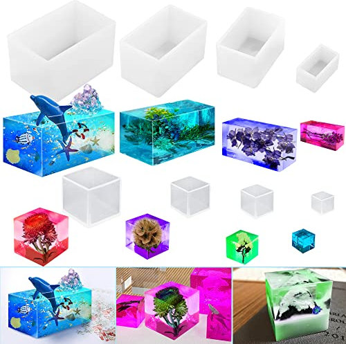 8 Stück Würfel Quaderharz Formen, FineGood Silikonformen für Harz DIY Klare Quadratische Harzform Silikon Epoxidharz Formen für Kristall Dekoration Kerzenherstellung