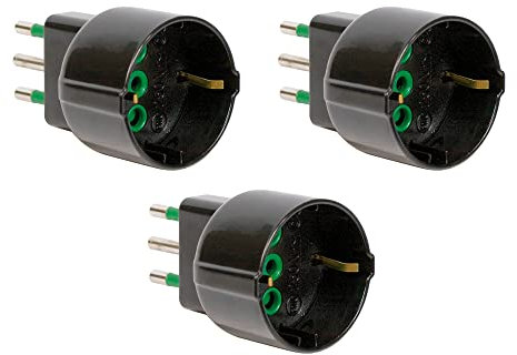 FANTON 82121-B3 -set 3 pz adattatore da spina piccola bipasso 10A a schuko 16A presa italo/tedesca colore nero