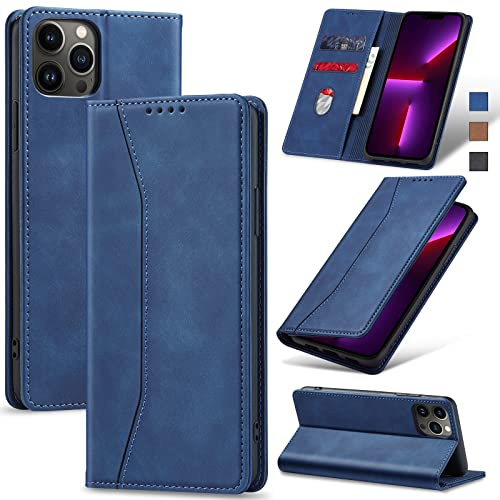 Jasonyu Cover per iPhone 13 Pro Max, Portafoglio PU Pelle, Blu | Flip Libro, Slot Porta Carte, Magnetica, Funzione Supporto, TPU Antiurto Custodia