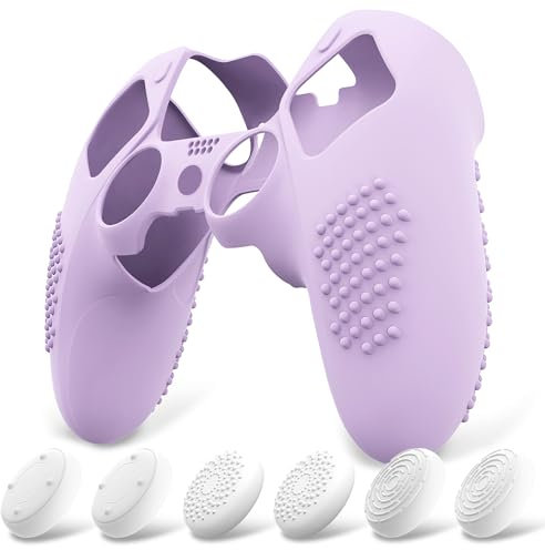 PlayVital Funda de Silicona Antideslizante para ps5 Edge - Carcasa Protectora con 6 Tapas de Joysticks, Cubierta de Goma Tacto Suave, Protector de Mando, Diseño 3D Tachonado (Púrpura Malva)