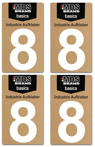 Basics von MDS Brand, 10cm Zahlen Aufkleber, Glänzend, 4 Stück, Zahlen zum aufkleben, Wetterfest klebezahlen (8., Weiss)