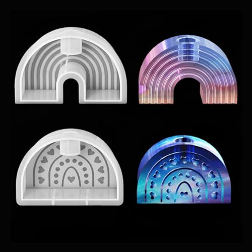 HyzaPhix 2PCS Kerzenhalter Silikonform Set, 3D Regenbogenbrücken Kerzenständer Gießformen Regenbogen Epoxidharz Formen Gewölbte Resin Gießharz Form für DIY Kerzen Halterung,Tablett Ornamente