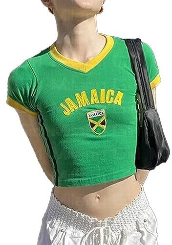 Baby Tees for Women Y2k Tops Brazil Crop Top Y2k T Shirts Graphic Tees for Women Vintage 90s Streetwear Shirts, Jamaika-grün, Mittel