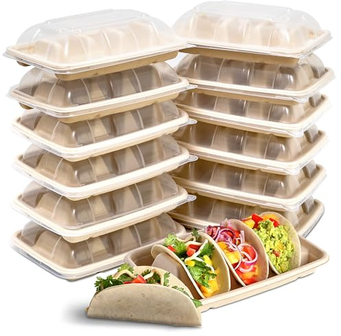 24 soportes desechables para tacos con tapas, platos con divisores, juego de servir bar para fiestas, bandeja de papel para el martes perezoso de Susan, resistentes y resistentes al aceite