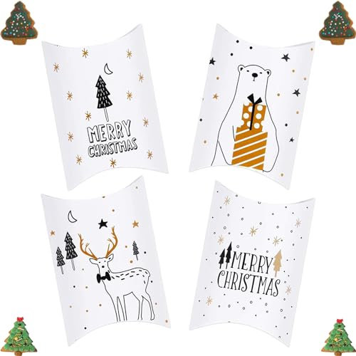20 Stück Pralinenschachtel Leer Klein, Faltschachtel Weihnachten, Kissenschachteln Weihnachten Geschenkboxen Set, Weihnachten Geschenkbox, Keksschachtel Papier für Geschenk Weihnachtsdeko