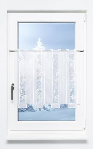 Plauener Spitze Scheibengardine Sternenstaub (Bx H) 80cm * 55cm Silber/Silber-Weiß