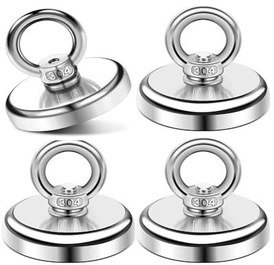 Magnete Stark Groß 45KG, 4 Stück Neodym Magnet Extra Starke 32mm, Magnetfischen, Magnet mit öse, Magneten starker halt für Geeignet Magnet Fischen in Haus, Werkstatt, Wasser