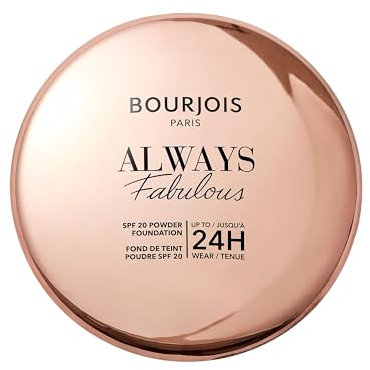 Bourjois Always Fabulous, 410 Golden Beige, Fondotinta compatto in polvere, Formula leggera, Lunga tenuta fino a 24 ore, SPF 20, Acido Ialuronico, Finish opaco effetto seconda pelle, 7 g