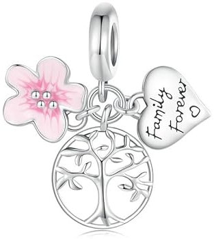 Ciondolo Charm Famiglia per Bracciale Pandora, Charm in Argento Sterling 925 a forma di Fiore della Vita come Regalo Gioiello per Donne