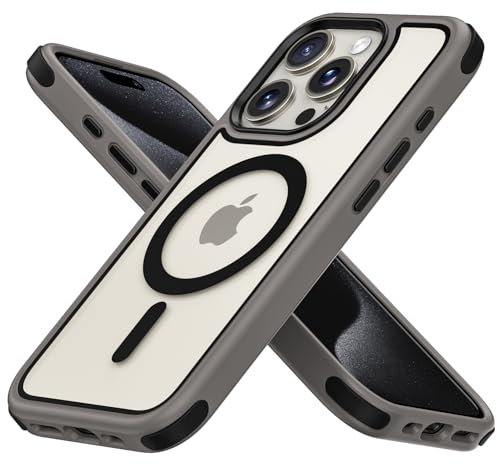MobNano cover for iPhone 15 pro magnetica, compatibile con MagSafe, cover magnetica colorata per iPhone 15 pro, Protezione Antiurto di Livello Militare, Retro Resistente ai Graffi Grigio Titanio/Nero