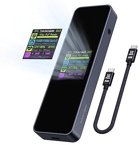 DOCKCASE Smart M2 SSD Gehäuse, 5s Stromausfallschutz, USB 3.2 Gen 2 Typ-C (10 Gbps), NVMe Gehäuse für Größen 2230/2242/2260/2280, USB M.2 SSD Adapter unterstützt M-Key und B+M Key mit UASP-Protokoll