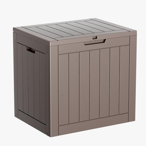 31 Gallonen Harz Deck Box, abschließbare Paketlieferbox, wasserdichte und UV-beständige Outdoor-Aufbewahrungsbox für Terrassenmöbel, Gartengeräte und Spielzeug Aufbewahrung - Hellbraun