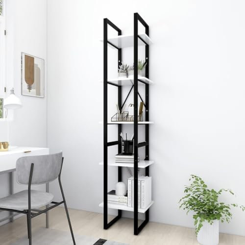 THOYTOUI Bücherregal, Würfelregal Vitrinenschrank Ordnerregal Bücherschrank Geeignet für Küche Wohnbereich Werkstatt Abstellraum 5 Fächer Weiß 40x30x175 cm Holzwerkstoff