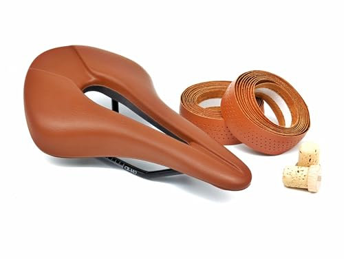 Generisch Vintage Rennrad Sattel & Lenkerband Bundle braun | Veganes Leder | Authentic Retro Style | Ride in Style mit Crimebuehl Bikes (Honey)