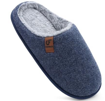 COFACE Zapatillas de Estar en Casa Hombre Invierno Fieltro Cálido Felpa Pantuflas Confort Espuma de Memoria Zapatos con Antideslizante Suela Azul Oscuro Talla 46