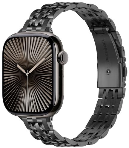 Anlinser Bracelet en Métal Compatible avec Apple Watch pour Femmes 49/46/45/44/42/41/40/38mm, pour iWatch Série 11 10 9 8 7 6 5 4-1 SE (42/41/40/38mm, Noir)