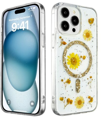 PIXFAB Case for iPhone 16 Plus, Glitter Bling Diamond Back Phone Cover [Compatible with MagSafe] Wireless Charging, [Slim Fit] Military-Grade Protection [Anti-Scratch] - Yellow