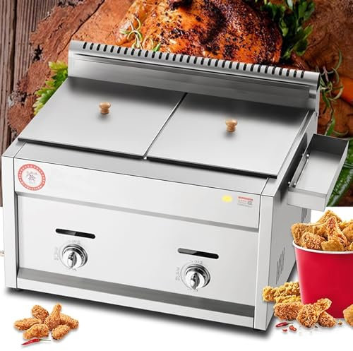 Hsivtns Freidora de Gas, Freidora de Gas Profesional con Cesta, Tapa y Estante de Almacenamiento, Cocina Industrial Comercial O Uso Doméstico, Fácil de Limpiar