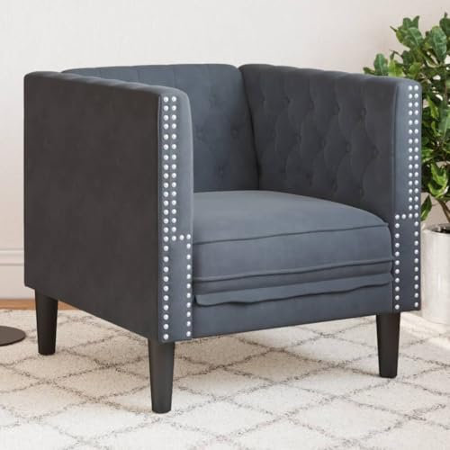 Willood Chesterfield-Sessel Loungesessel mit Knopfheftung, Polstersessel Relaxsessel für Wohnzimmer, Clubsessel Cocktailsessel Sofa Dunkelgrau Samt