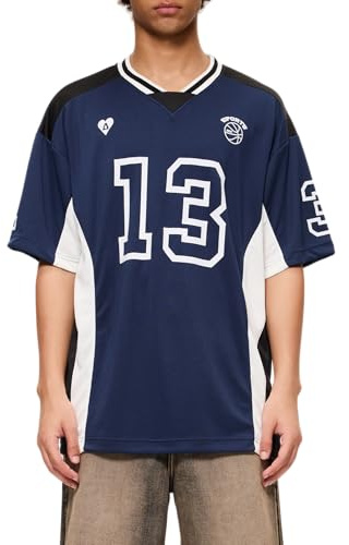 Aelfric Eden T-Shirts Herren Oversized Fußball Shirt Jersey Kurzarm Sommer Baggy Tee Sportshirt Retro Raglan Oberteile Streetwear Navyblau XL