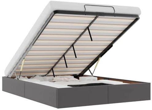 vidaXL Ottoman-Bett ohne Matratze Grau 140x190 cm Kunstleder, Bettrahmen, Bettgestell mit Stauraum, Polsterbett, Bettgestell, Bettrahmen mit Stauraum