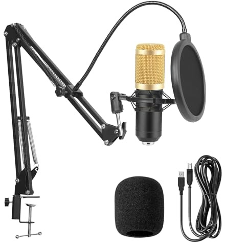 GUHUS Professional Condenser Microphone for Studio Recording (Gold&Black)