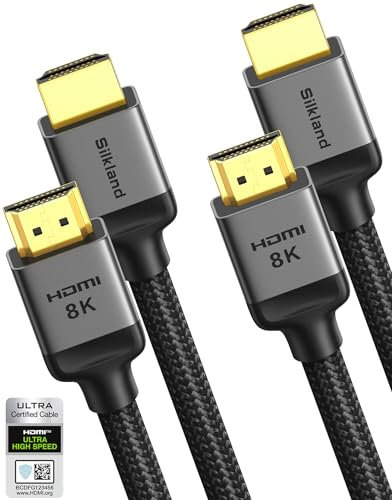 Silkland 10K 8K HDMI 2.1 Kabel 2m, 2Pack Zertifiziertes HDMI®Kabel 4K@144Hz/120Hz 8K@60Hz, eARC, HDR10, Dolby Atmos, 48Gbps, HDCP2.3 für HDTV/Soundbar/PS5/Blu-ray/Switch/Beamer/Laptop/Display/TV Box