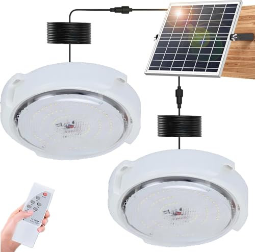 HoldOneLight Solar Ceiling Light with Motion Sensor,2 Pack 15W Ultra Bright 8000K Daylight White - Remote Control & Switch, Indoor/Outdoor for Shed, Barn, Porch, Patio, Gazebo