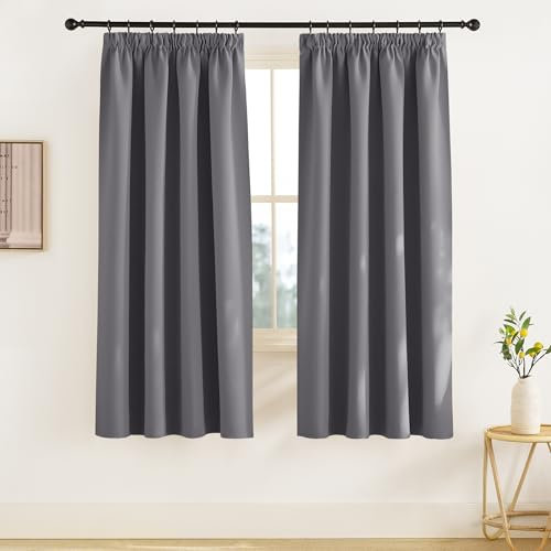 KGORGE Vorhang Grau Kräuselband Verdunklungsvorhänge für Schienen Thermovorhang Hitzeschutz Blickdichte Gardienen Wohnzimmer 2-Set 175 x 140 cm(HxB) Thermo Vorhänge für Schienensystem