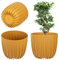 KADAX Pot de fleurs en plastique - Pot de fleurs moderne avec motif géométrique - Pot de fleurs rond avec insert - Jaune foncé - 23,5 x 21 cm