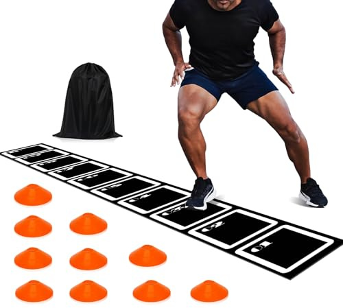 YTOPRO Agility-Leiter-Set: 4,5 m, Gummi, rutschfeste Agility-Trainingsleiter mit 10 Fußballkegeln für Beweglichkeitstraining im Freien, Basketball, Fitness, Fußball, Trainingsgeräte für Erwachsene und