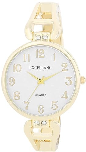 Excellanc Damen-Spangenuhr Armreif-Metallarmband lesbare Ziffern Analog Länge 15 cm Quarz-Armbanduhr Geschenkidee für Frauen (Gold)