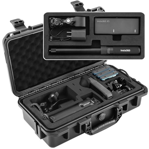 Migitec Wasserdichte Hartschalenkoffer kompatibel mit Insta360 X5 / Insta360 X4 Action Kamera und Zubehör, Reisetasche für Selfie-Sticks, Batterien, Ladegerät und Motorradklemme
